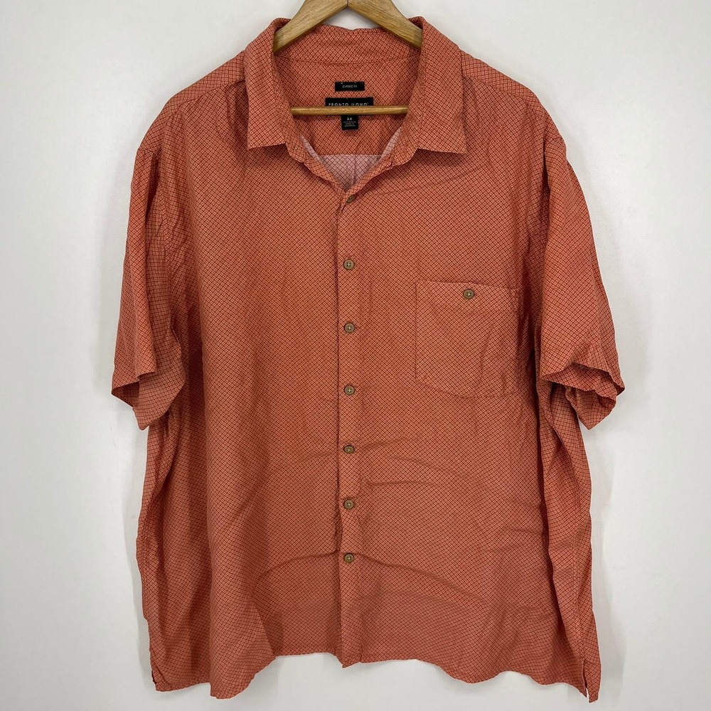 Pronto Uomo Mens 3X Orange Geometric Print Rayon Short Sleeve Button Down‎ Shirt